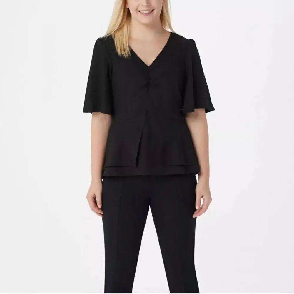 Laurie Felt Scooped V-Neck Peplum Blouse